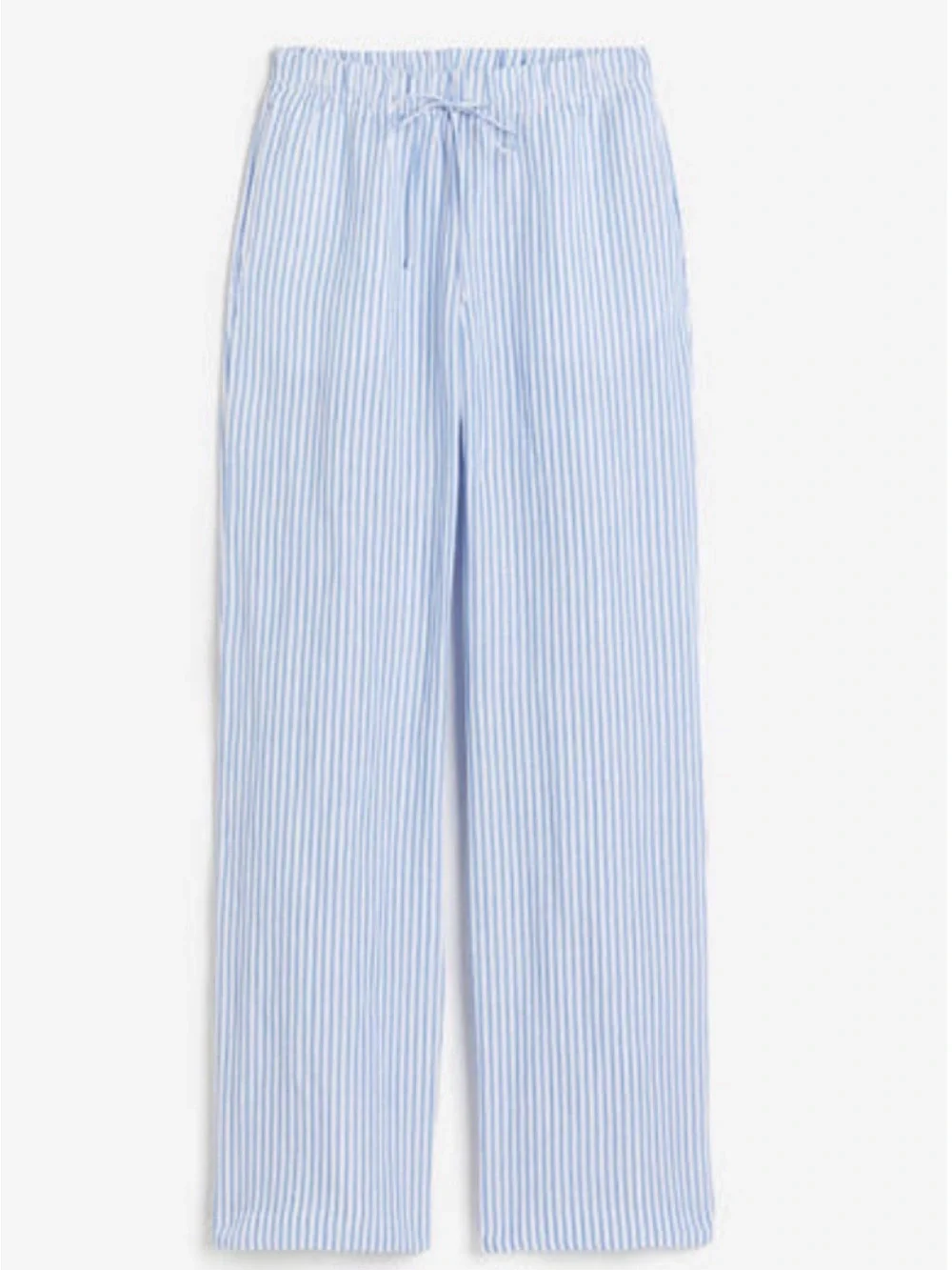 H&M Blue White Striped Pull-On Linen Blend Pants Size Small nautical preppy